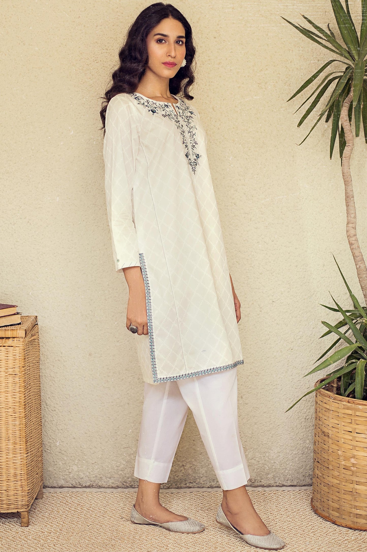 Stitched 1 Piece Embroidered White Paste Shirt