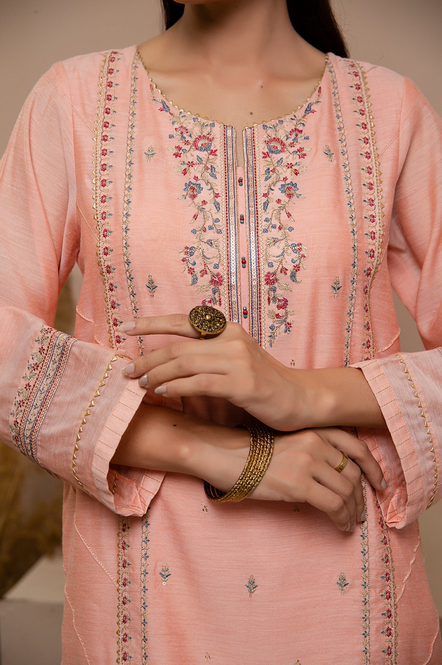 Stitched 2 Piece Staple Embroidered Shirt with Organza Dupatta