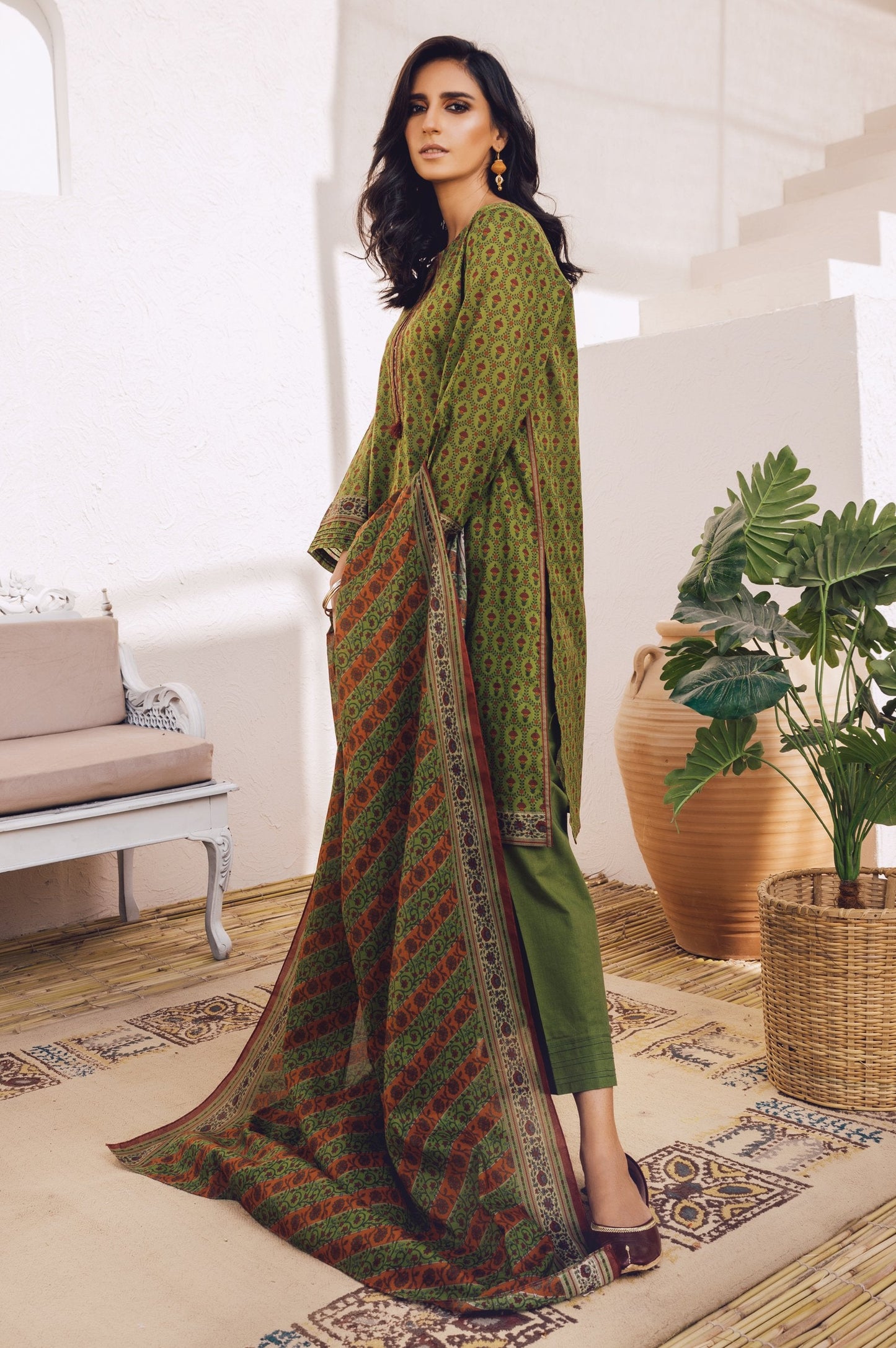 Stitched 3 Piece Printed Lawn Suit with Cotton Net Dupatta