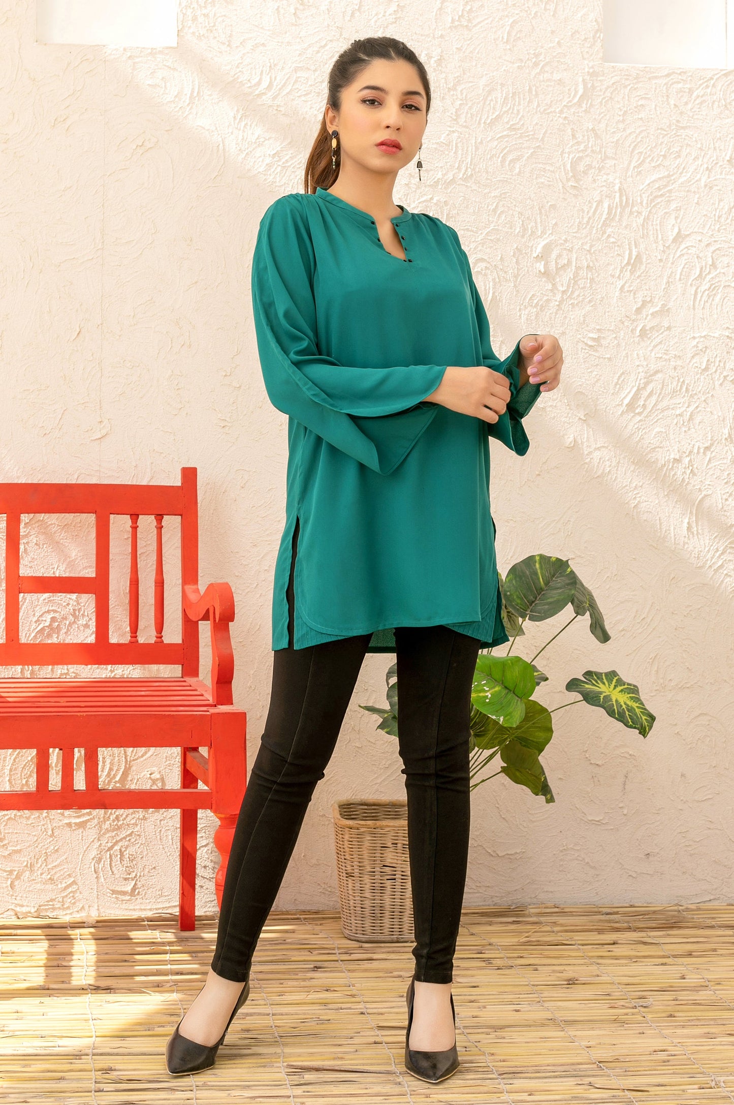 Stitched 1 Piece Embellished Crepe Shirt