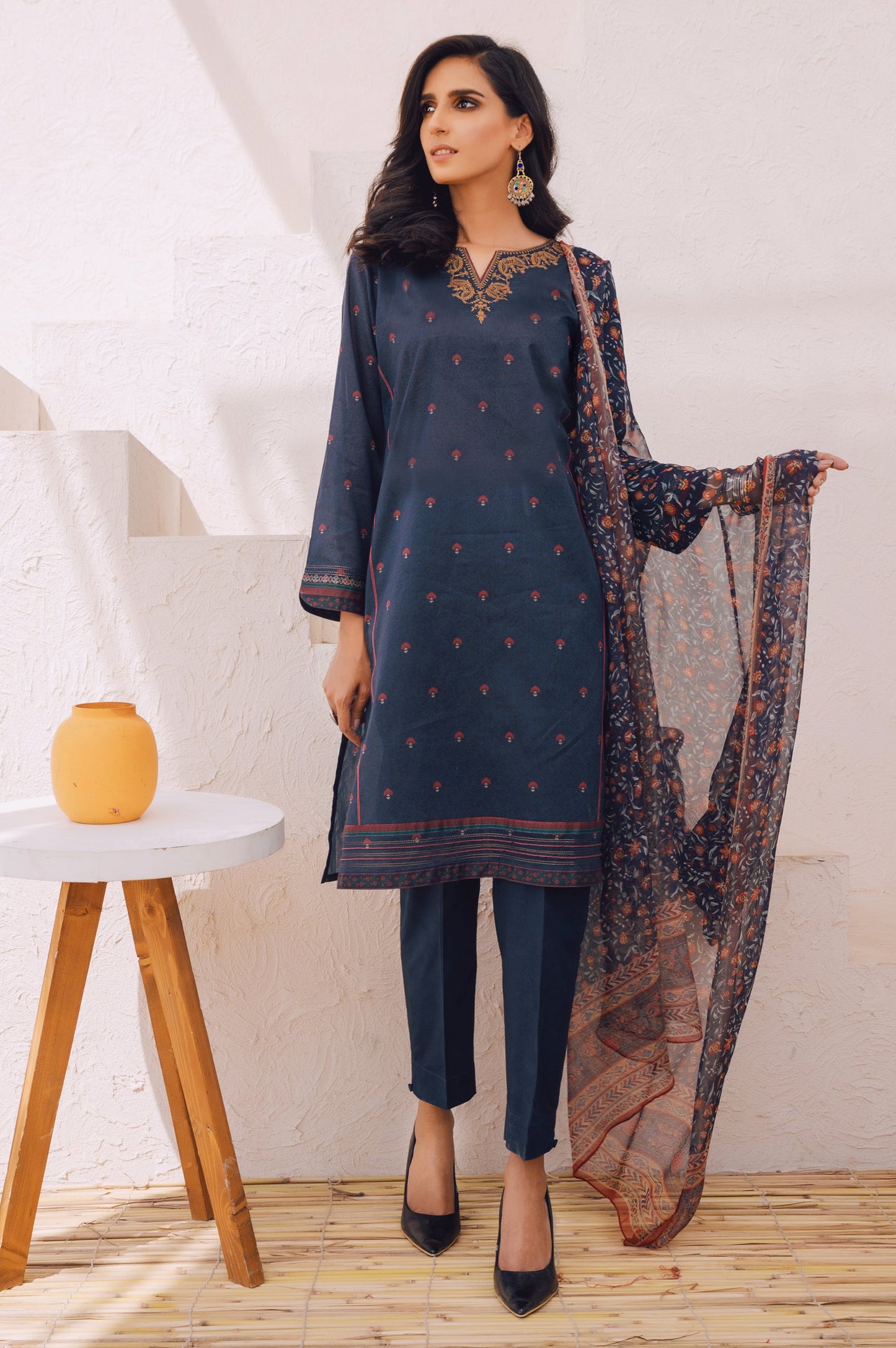 Unstitched 3 Piece Embroidered Lawn Suit with Chiffon Dupatta