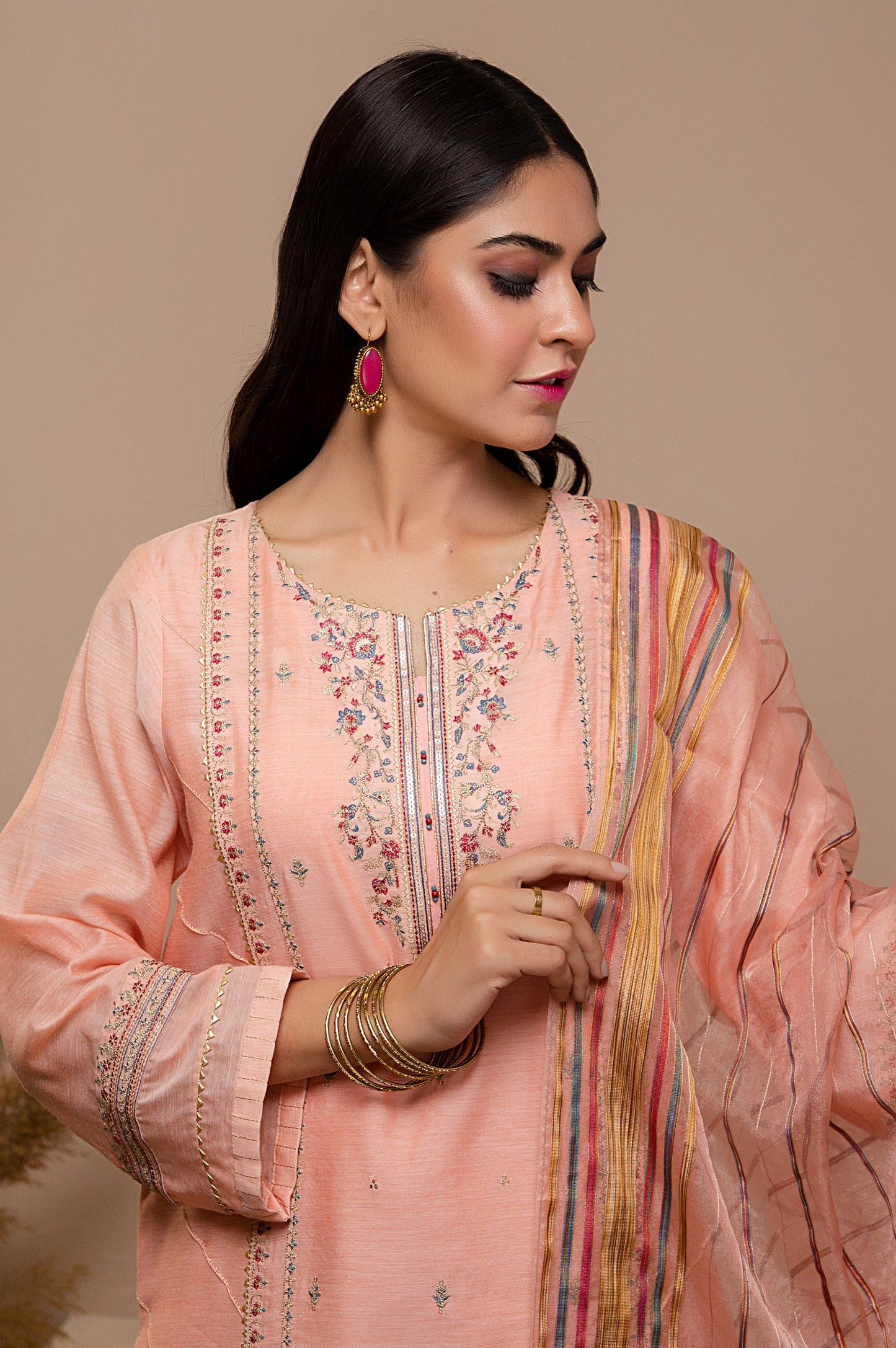 Stitched 2 Piece Staple Embroidered Shirt with Organza Dupatta