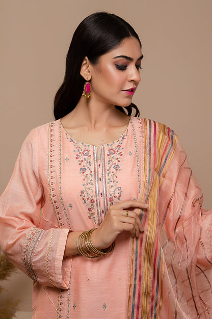 Stitched 2 Piece Staple Embroidered Shirt with Organza Dupatta