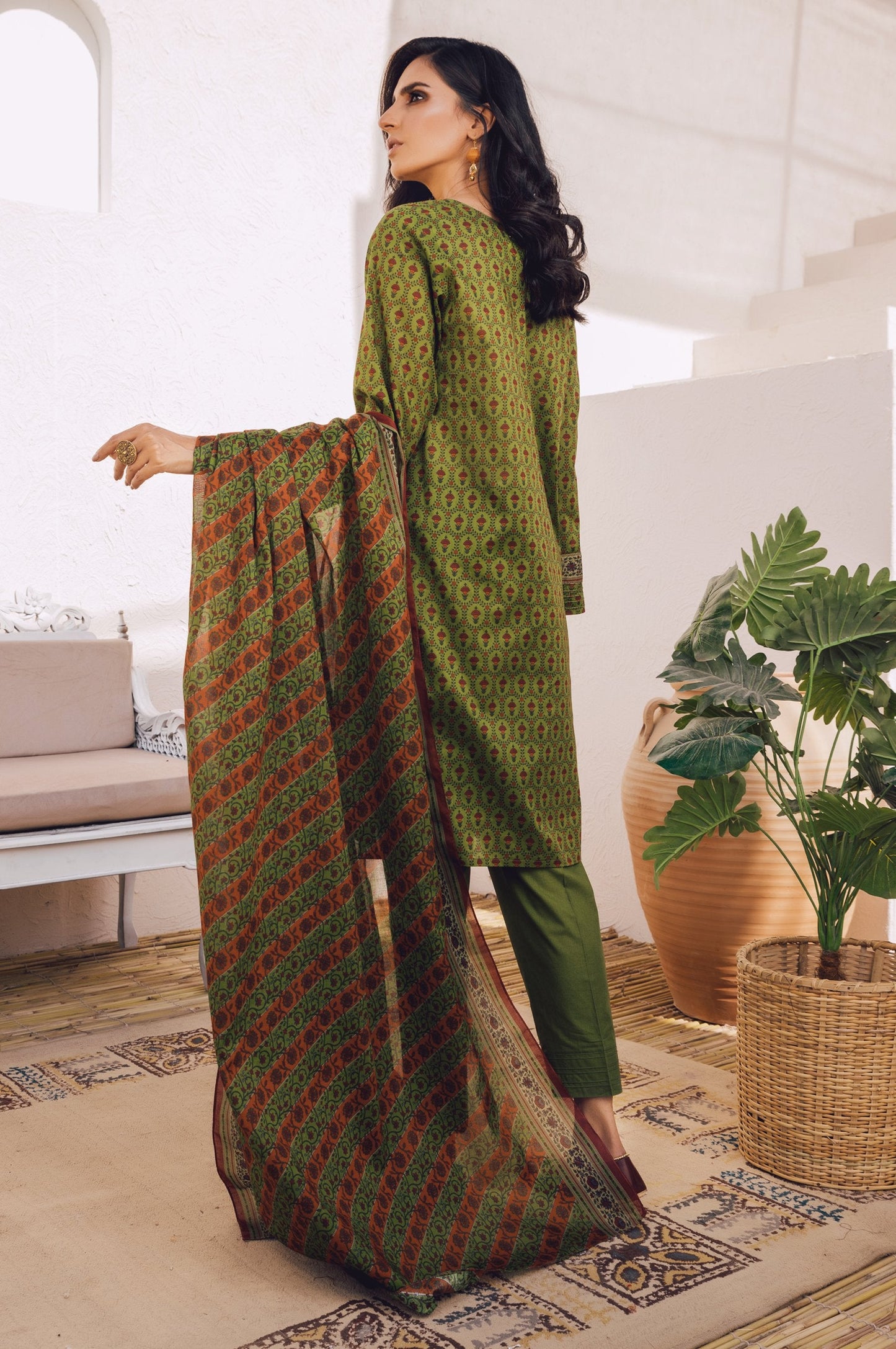 Stitched 3 Piece Printed Lawn Suit with Cotton Net Dupatta