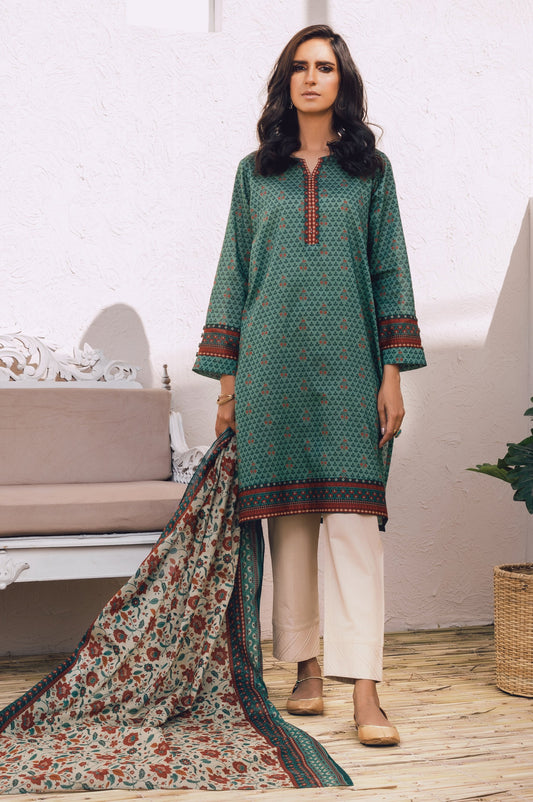 Unstitched 2 Piece Printed Lawn Suit with Cotton Net Dupatta