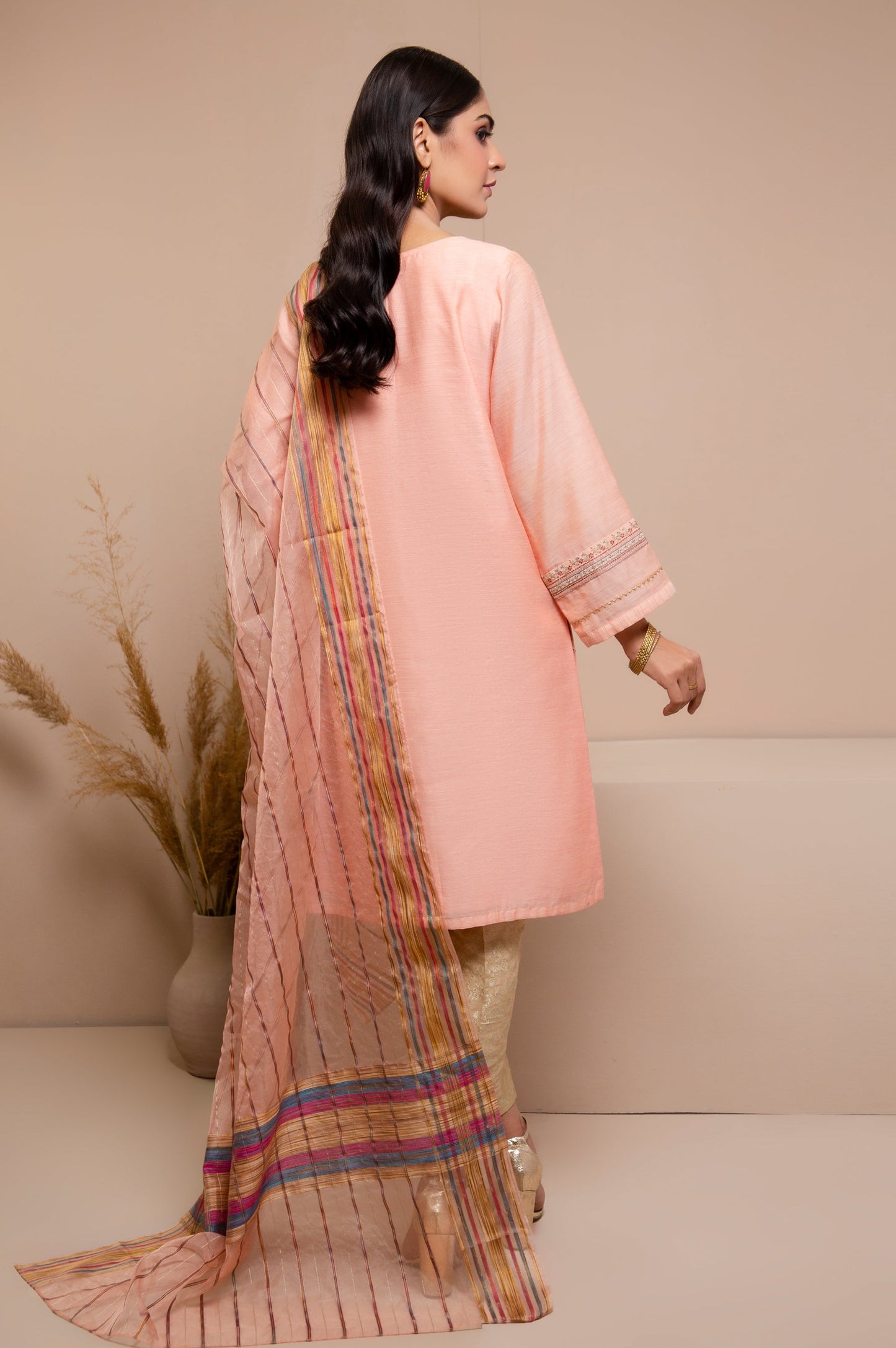 Stitched 2 Piece Staple Embroidered Shirt with Organza Dupatta