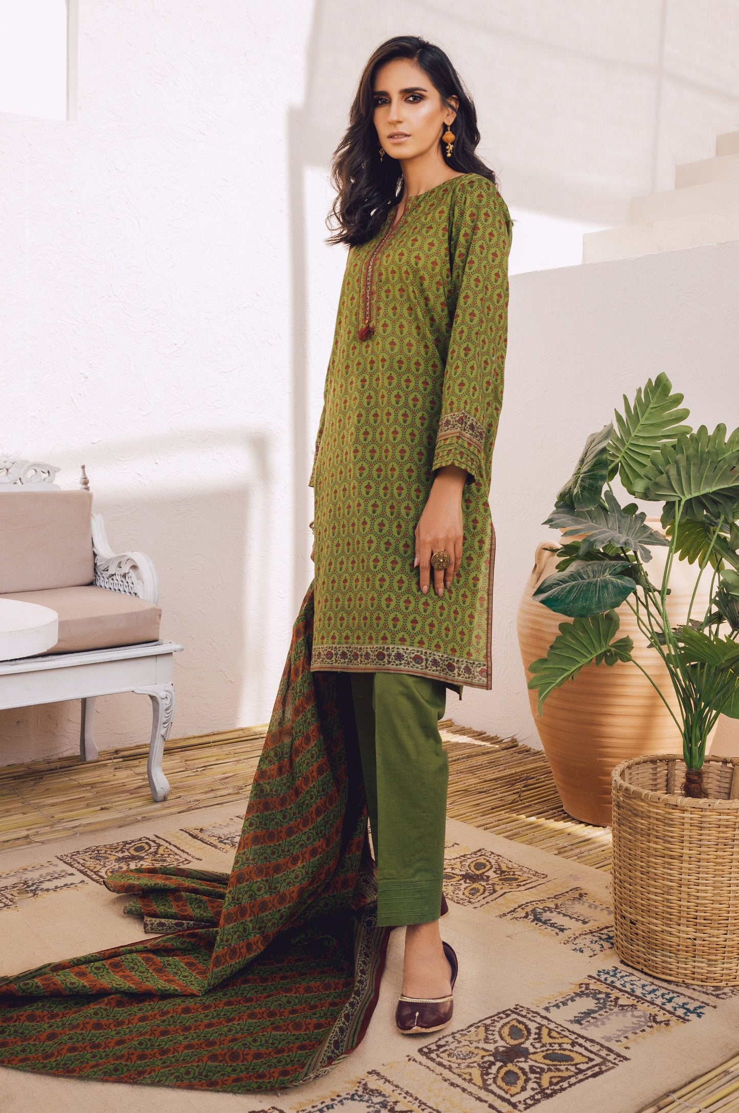 Stitched 3 Piece Printed Lawn Suit with Cotton Net Dupatta