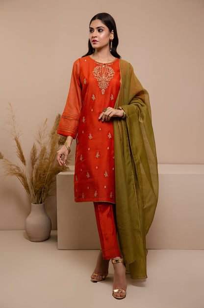Stitched 3 Piece Checkered Organza Embroidered Suit
