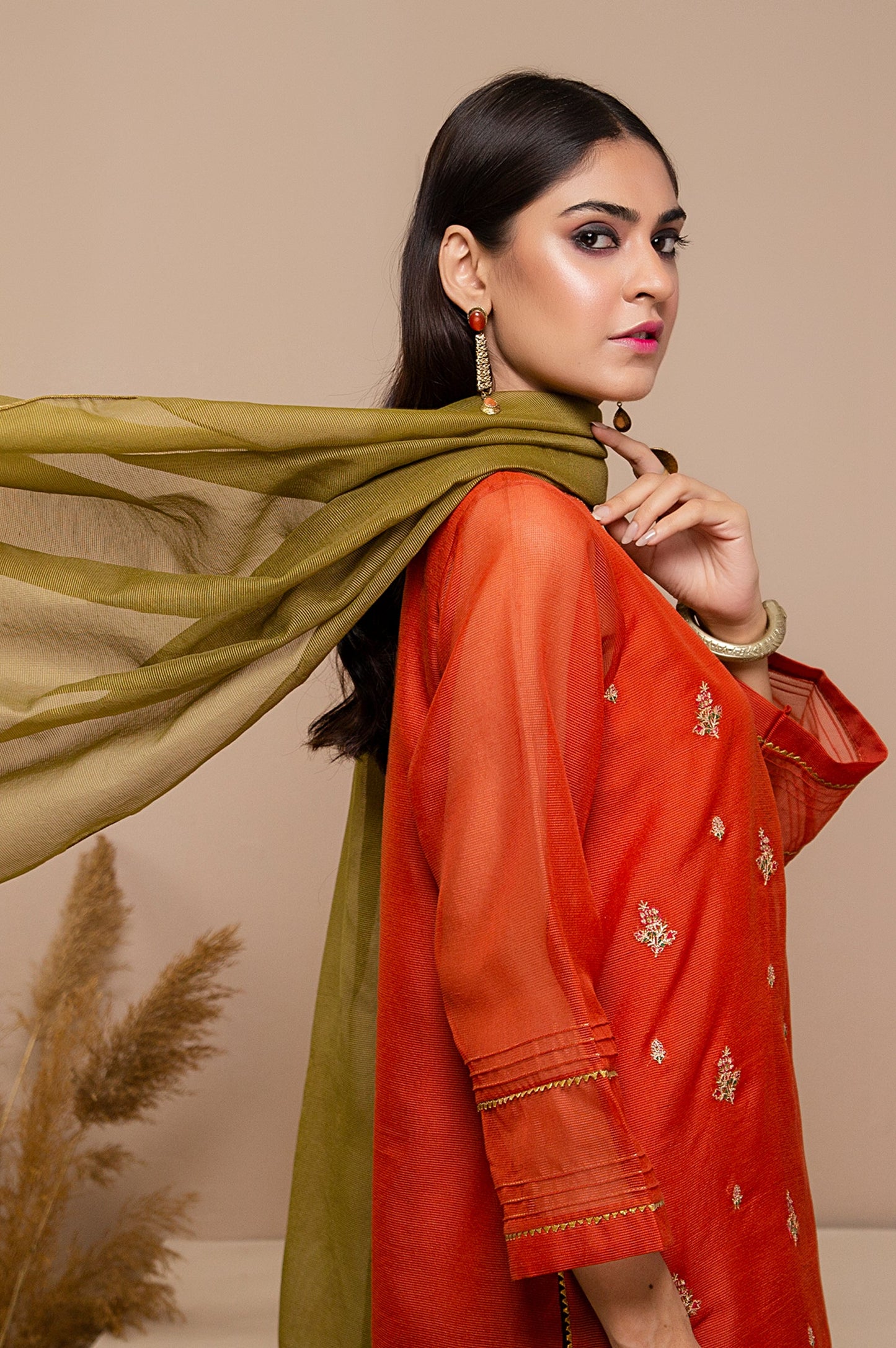 Stitched 3 Piece Checkered Organza Embroidered Suit