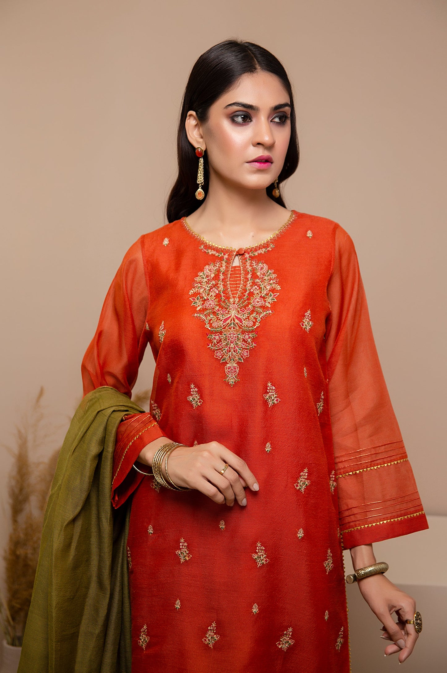 Stitched 3 Piece Checkered Organza Embroidered Suit