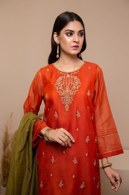 Stitched 3 Piece Checkered Organza Embroidered Suit