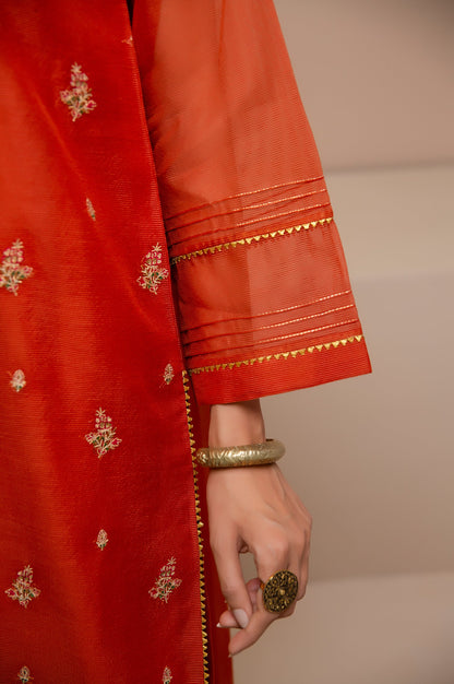 Stitched 3 Piece Checkered Organza Embroidered Suit