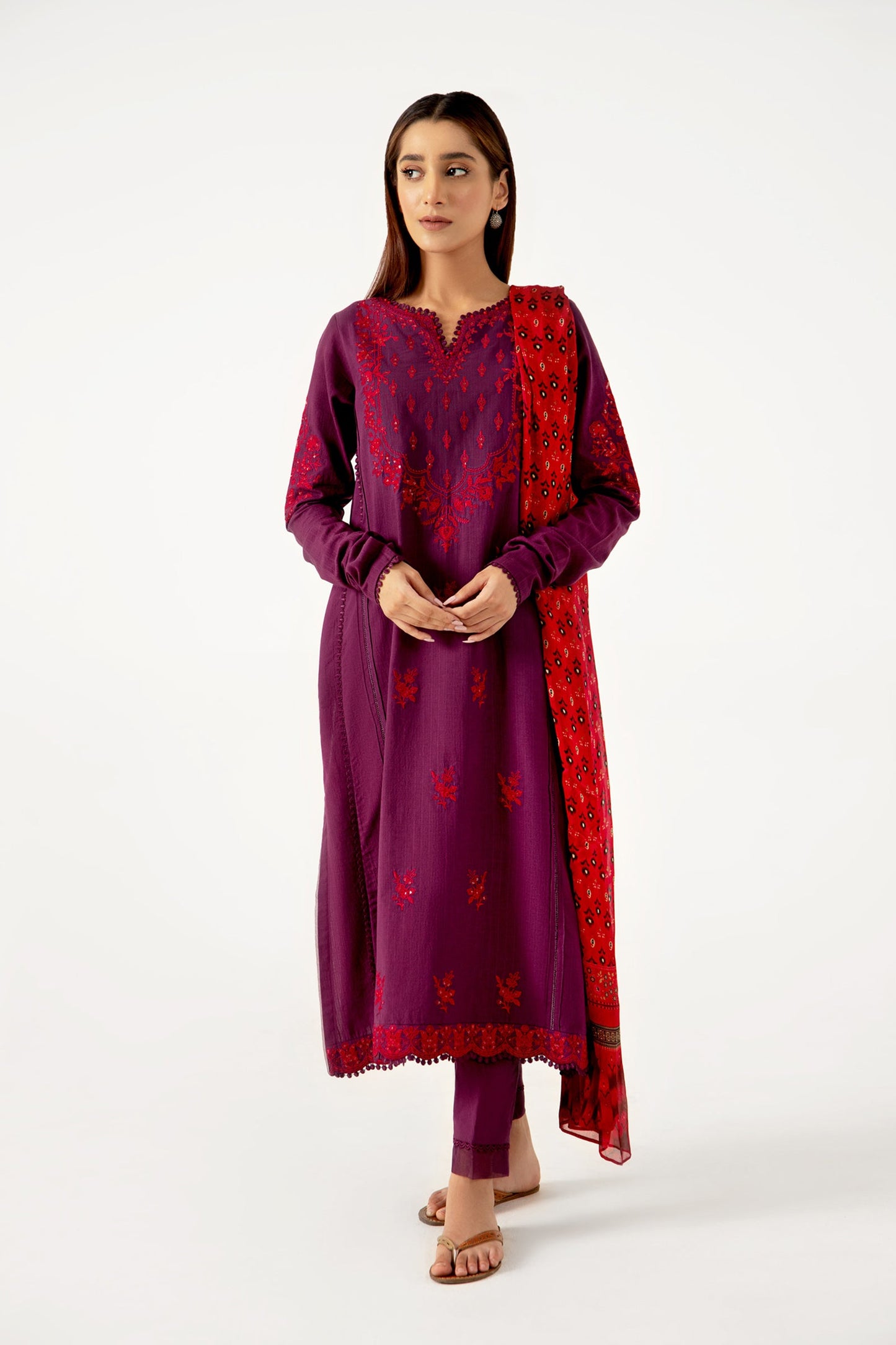 Stitched 3 Piece Dyed Doria Lawn with Tissue Silk Suit