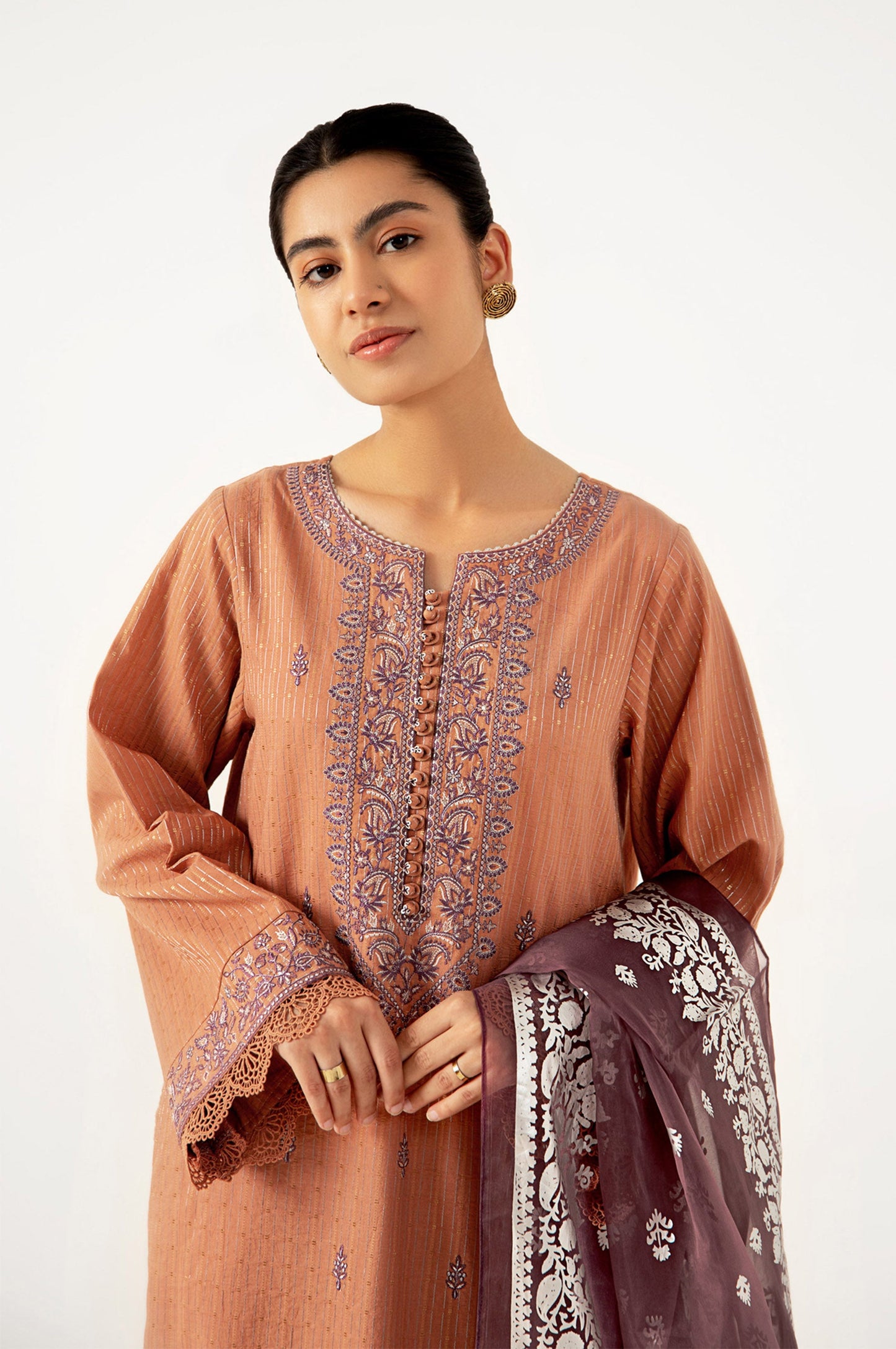 Unstitched 3 Piece Maysuri Jacquard Shirt with Foil Print Organza Dupatta