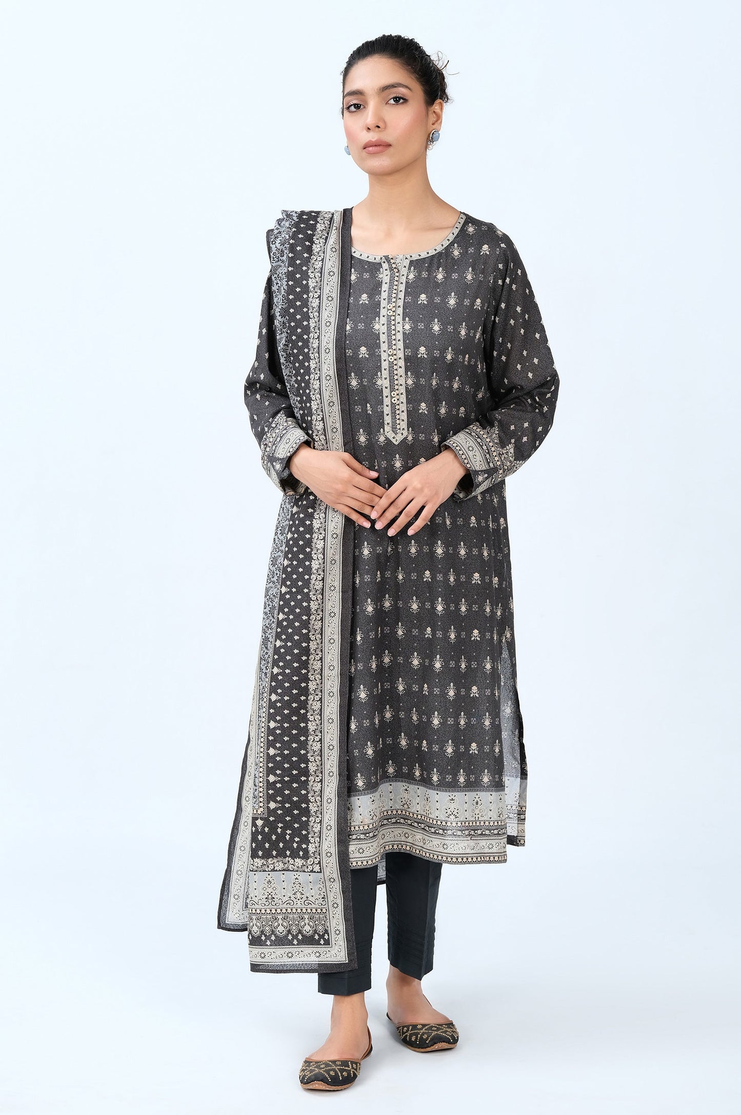 Stitched 2 Piece Printed Karandi Suit
