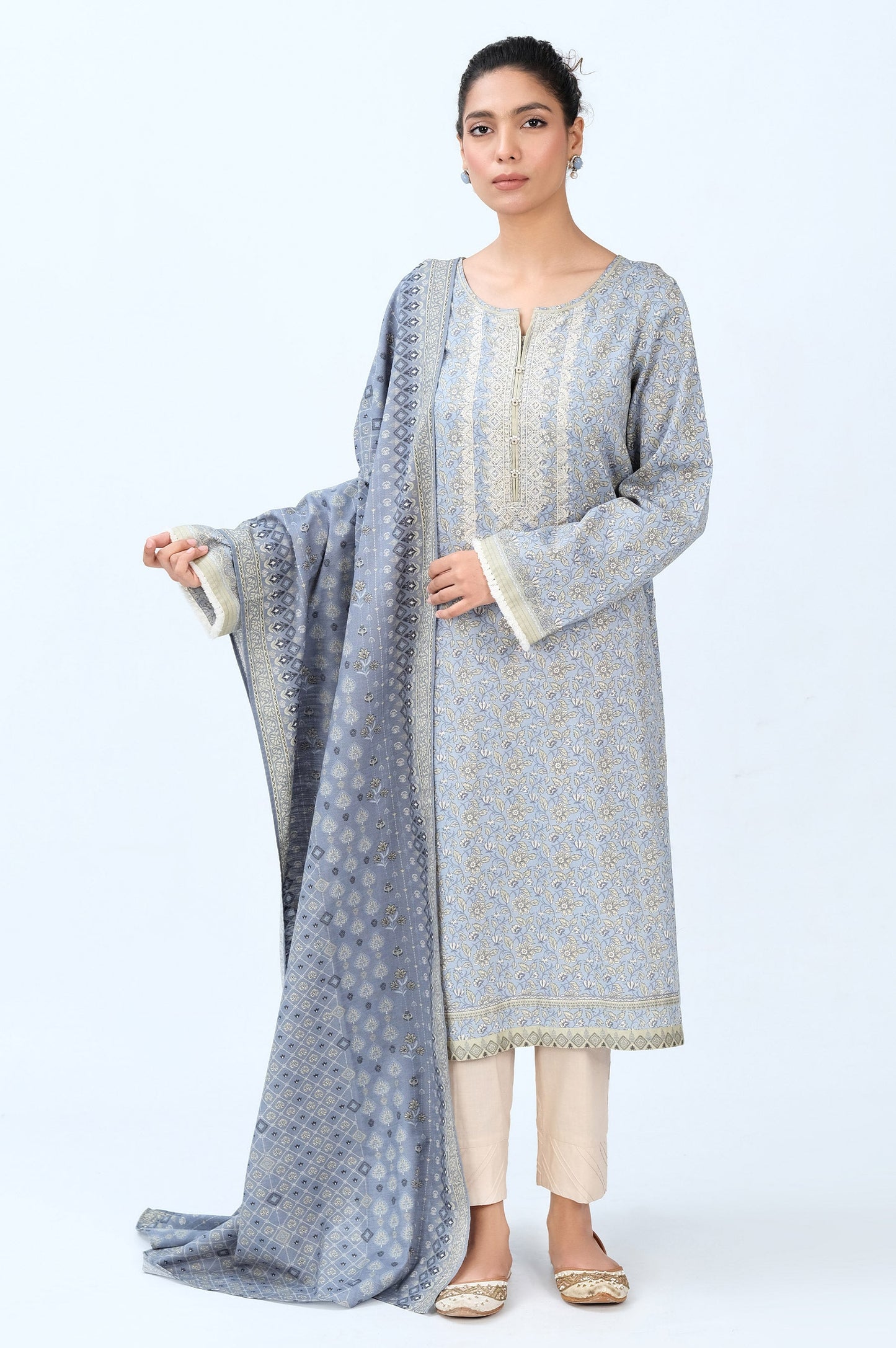 Stitched 2 Piece Embroidered Cottel with Khaddar Suit