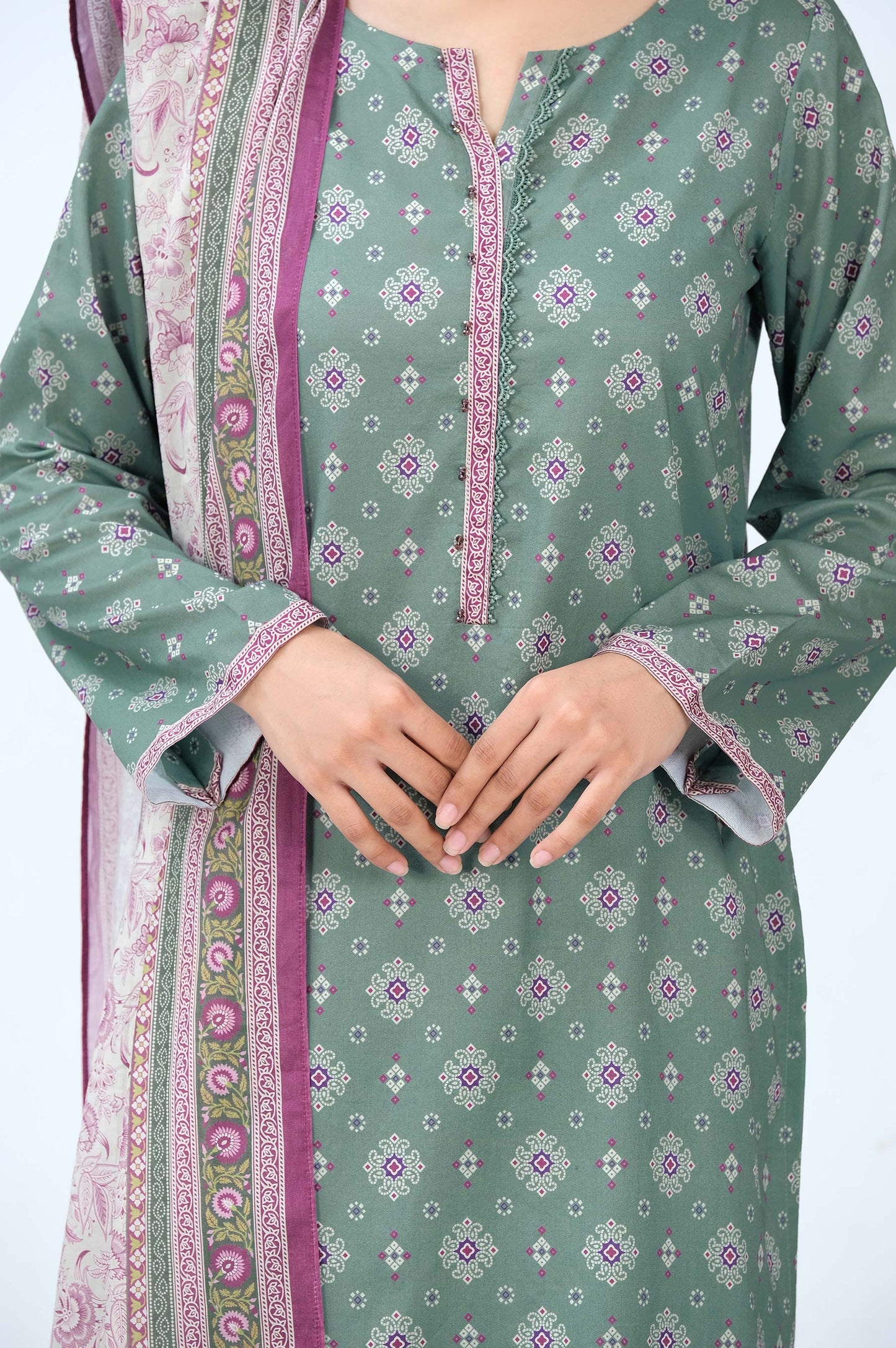 Stitched 3 Piece Printed Cambric Suit