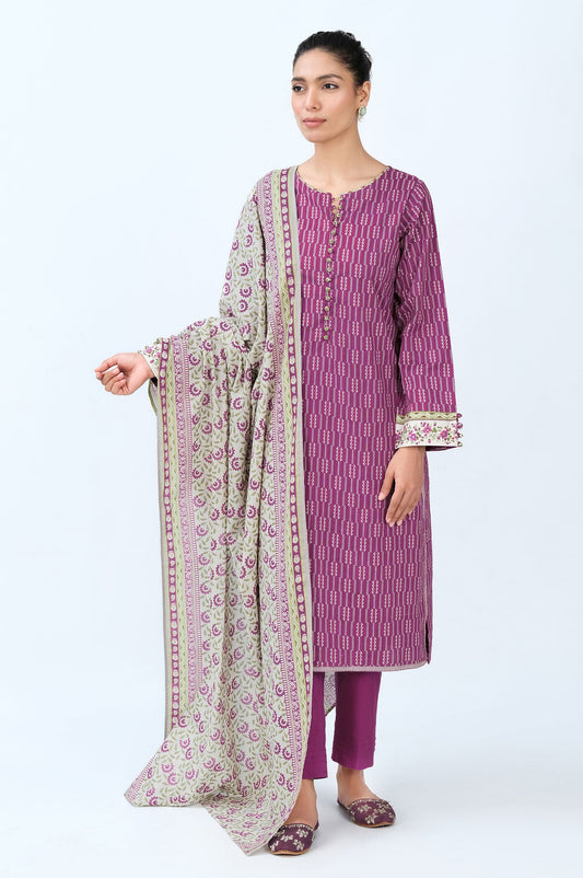 Stitched 3 Piece Printed Cambric Suit