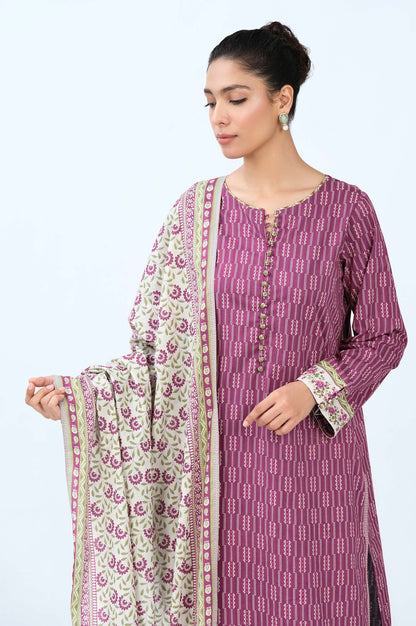 Stitched 3 Piece Printed Cambric Suit