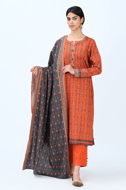 Stitched 3 Piece Printed Karandi Suit