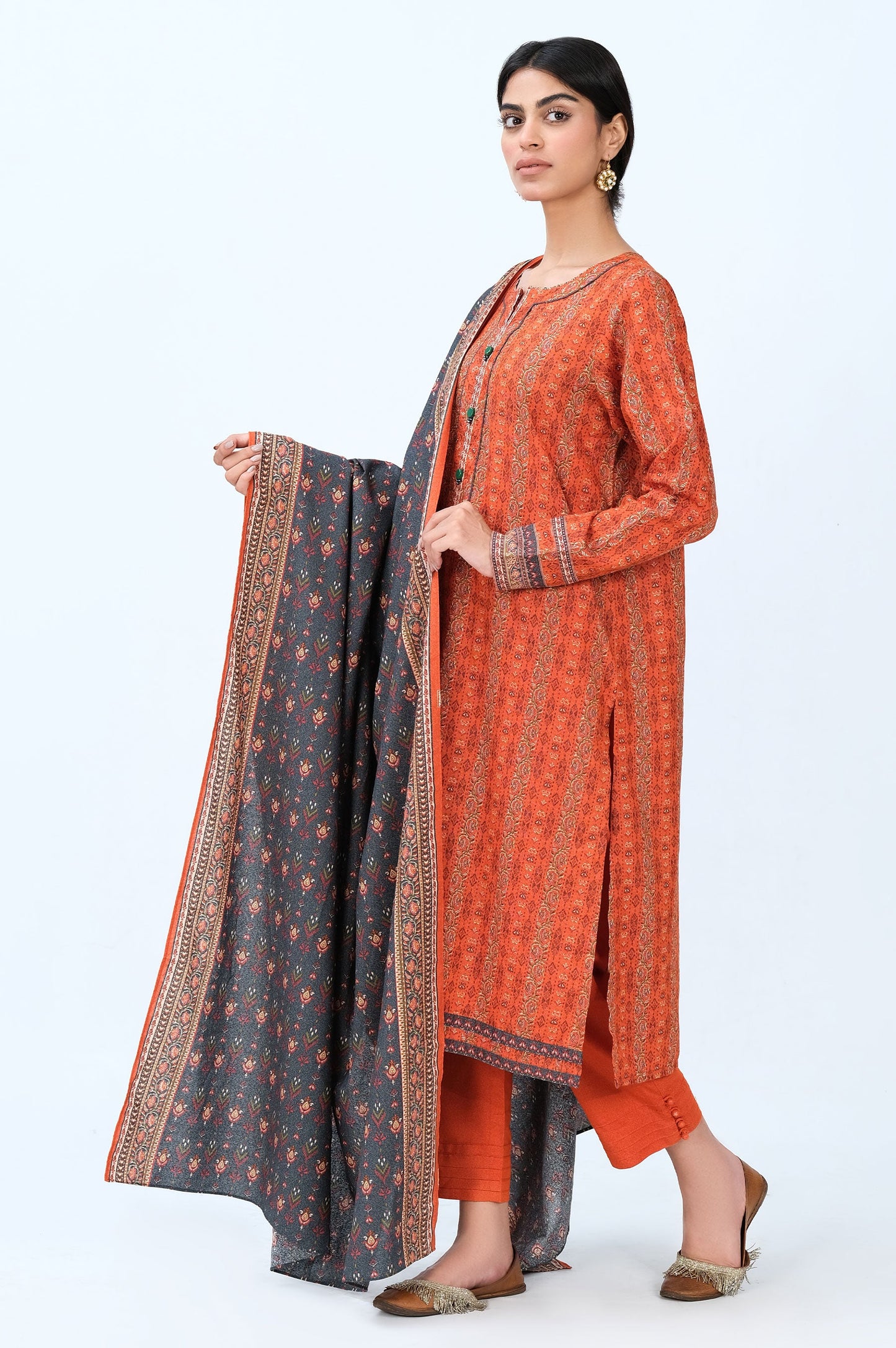 Stitched 3 Piece Printed Karandi Suit