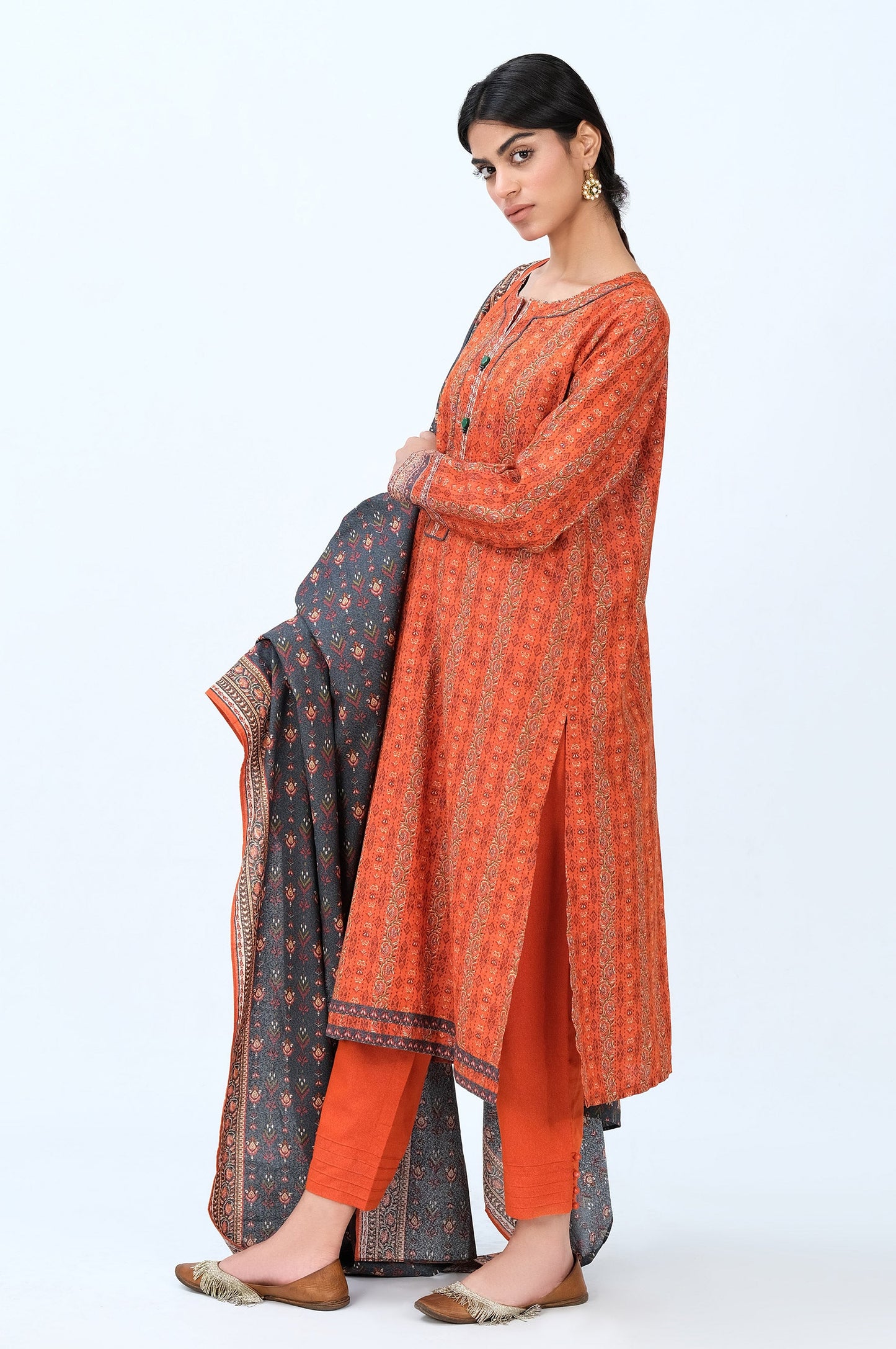 Stitched 3 Piece Printed Karandi Suit