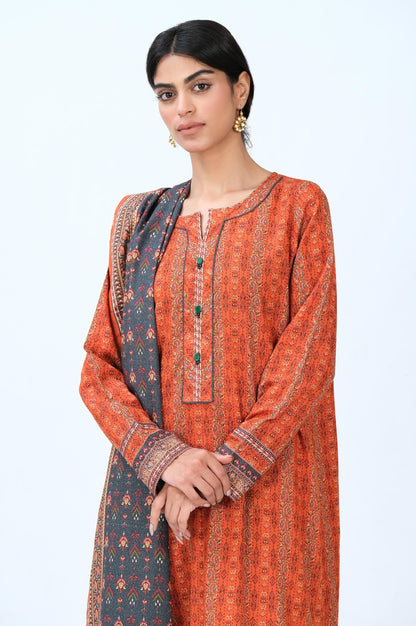 Stitched 3 Piece Printed Karandi Suit