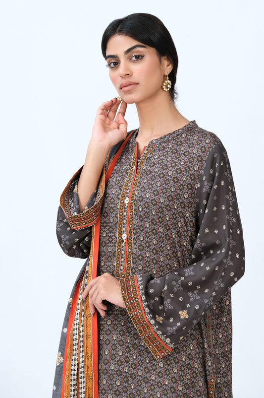 Stitched 3 Piece Printed Linen Viscose Suit