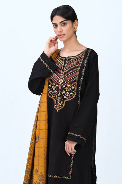 Stitched 3 Piece Embroidered Khaddar Suit