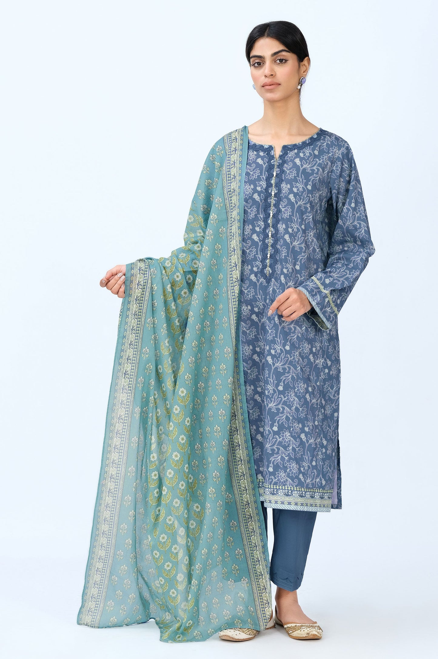 Stitched 3 Piece Printed Cambric Suit