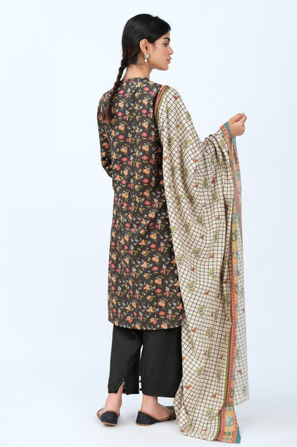 Stitched 3 Piece Printed Karandi Suit