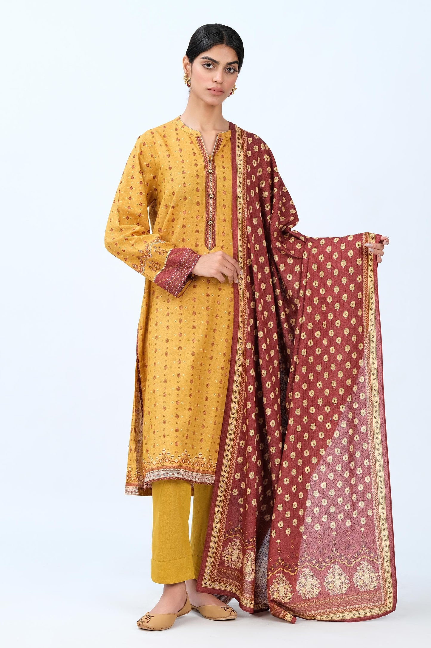 Stitched 3 Piece Printed Karandi Suit
