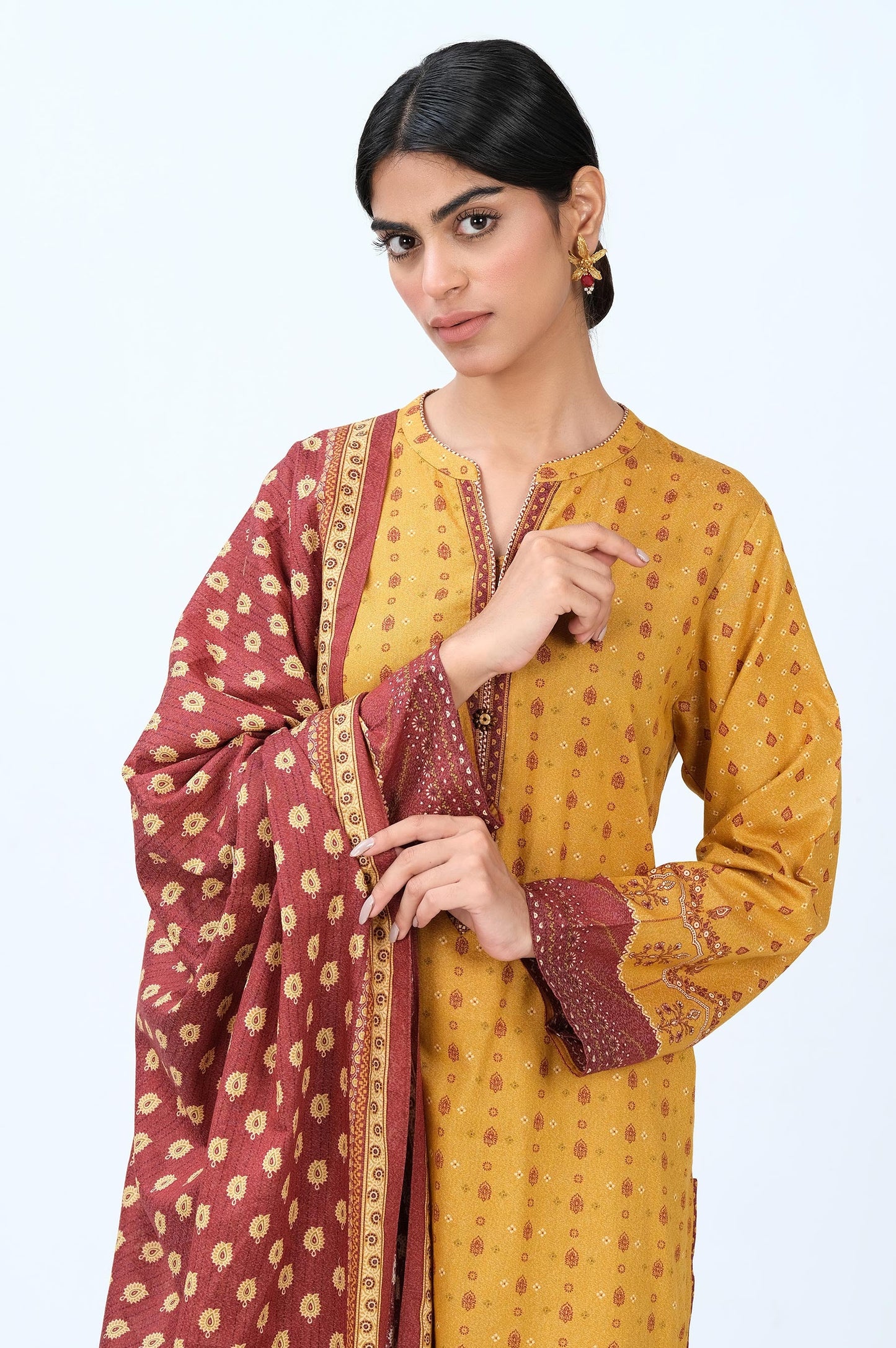 Stitched 3 Piece Printed Karandi Suit