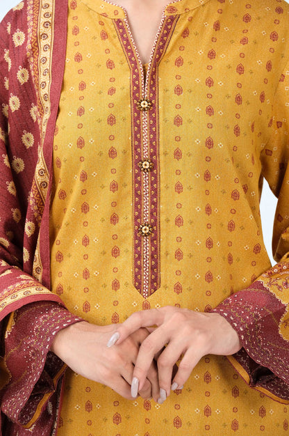 Stitched 3 Piece Printed Karandi Suit