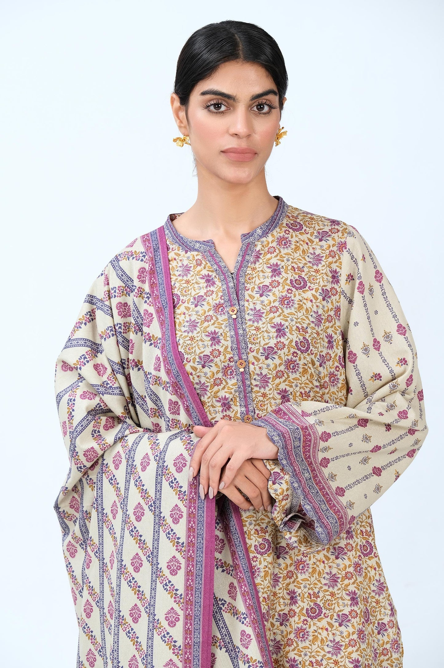 Stitched 2 Piece Printed Karandi Suit