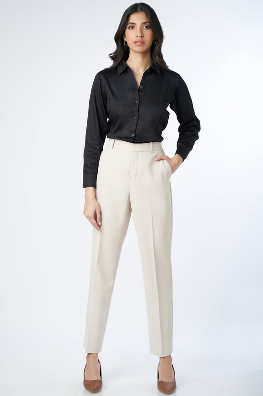 Straight Fit Formal Pants - Ivory