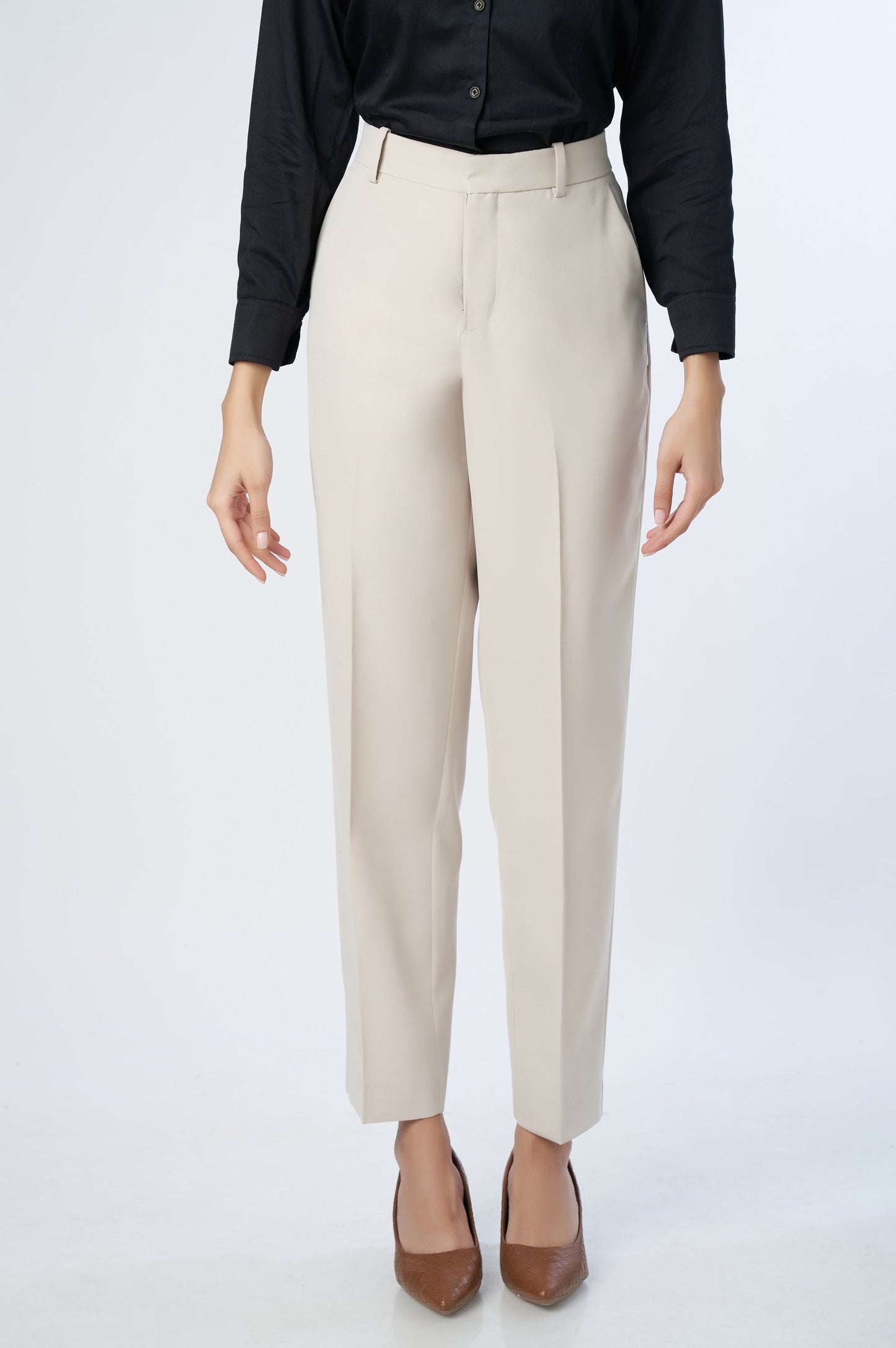 Straight Fit Formal Pants - Ivory