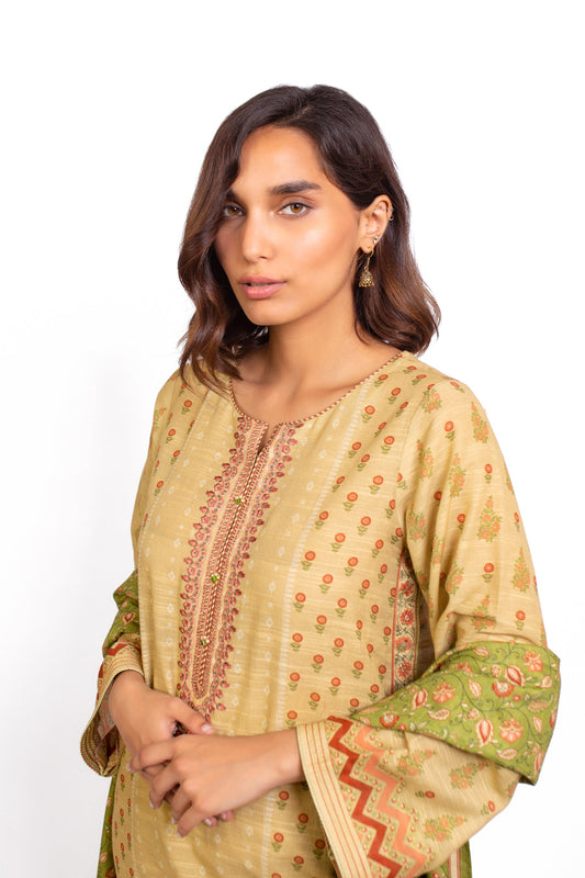 Unstitched 3 Piece Embroidered Khaddar Suit