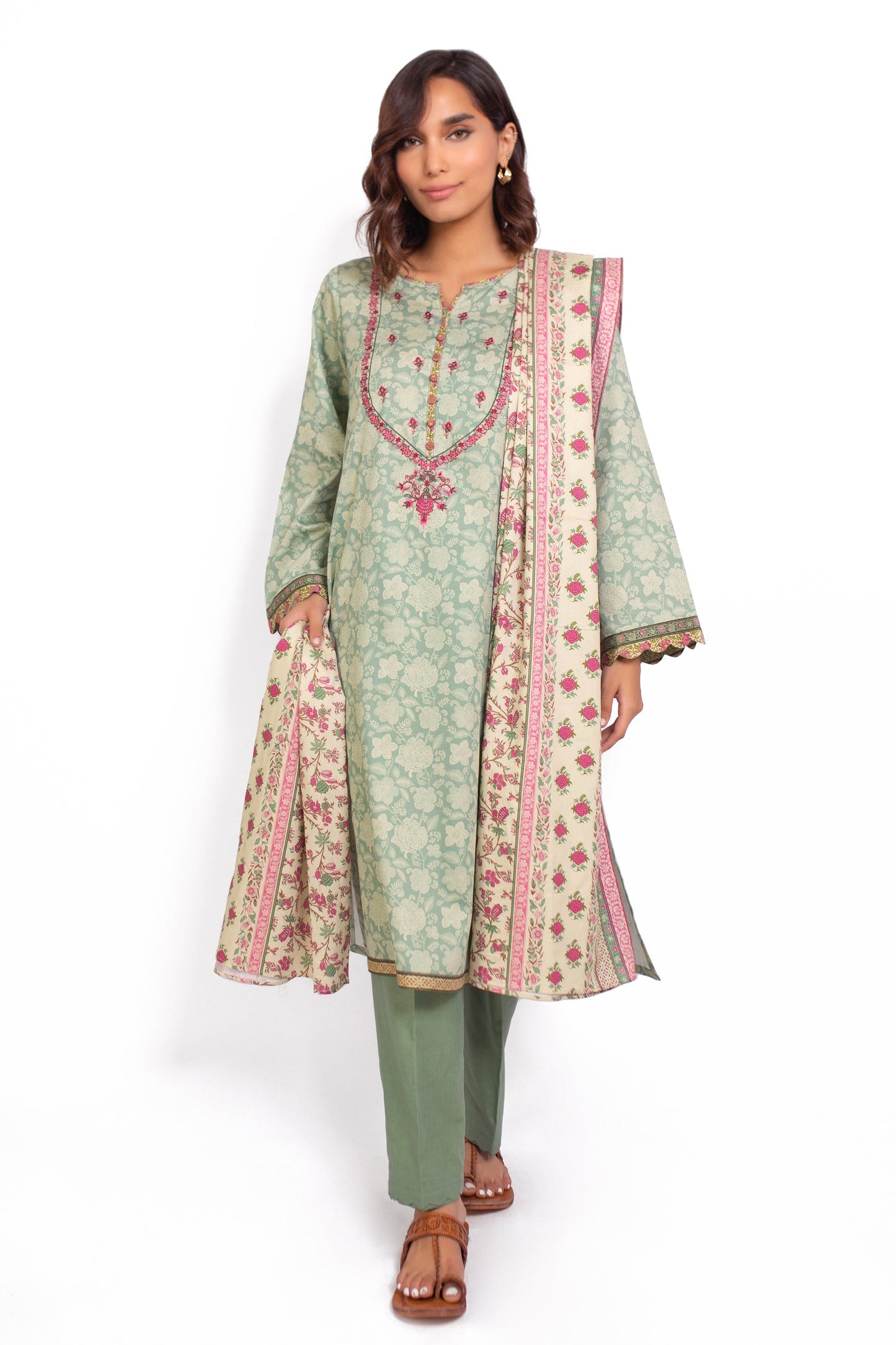 Stitched 3 Piece Embroidered Cottel Suit