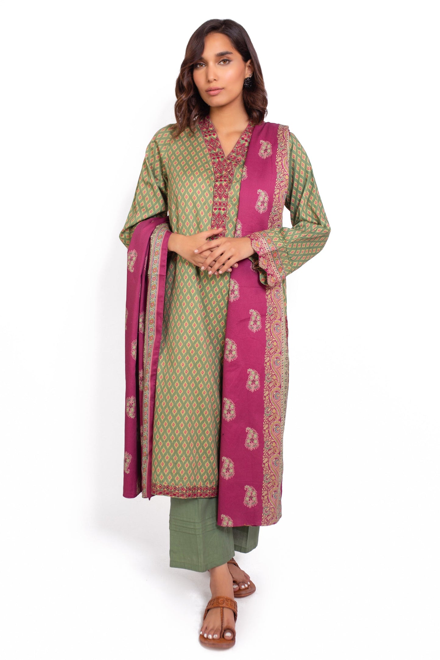 Stitched 3 Piece Embroidered Cottel Suit