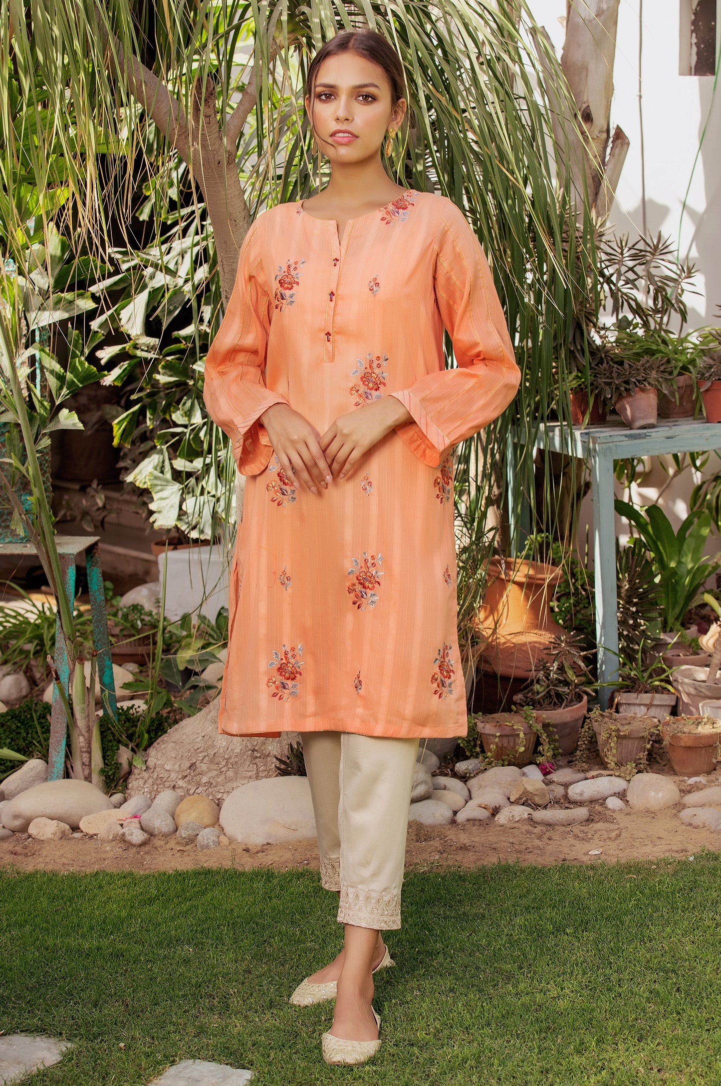 Stitched 1 Piece Embellished Dobby Shirt