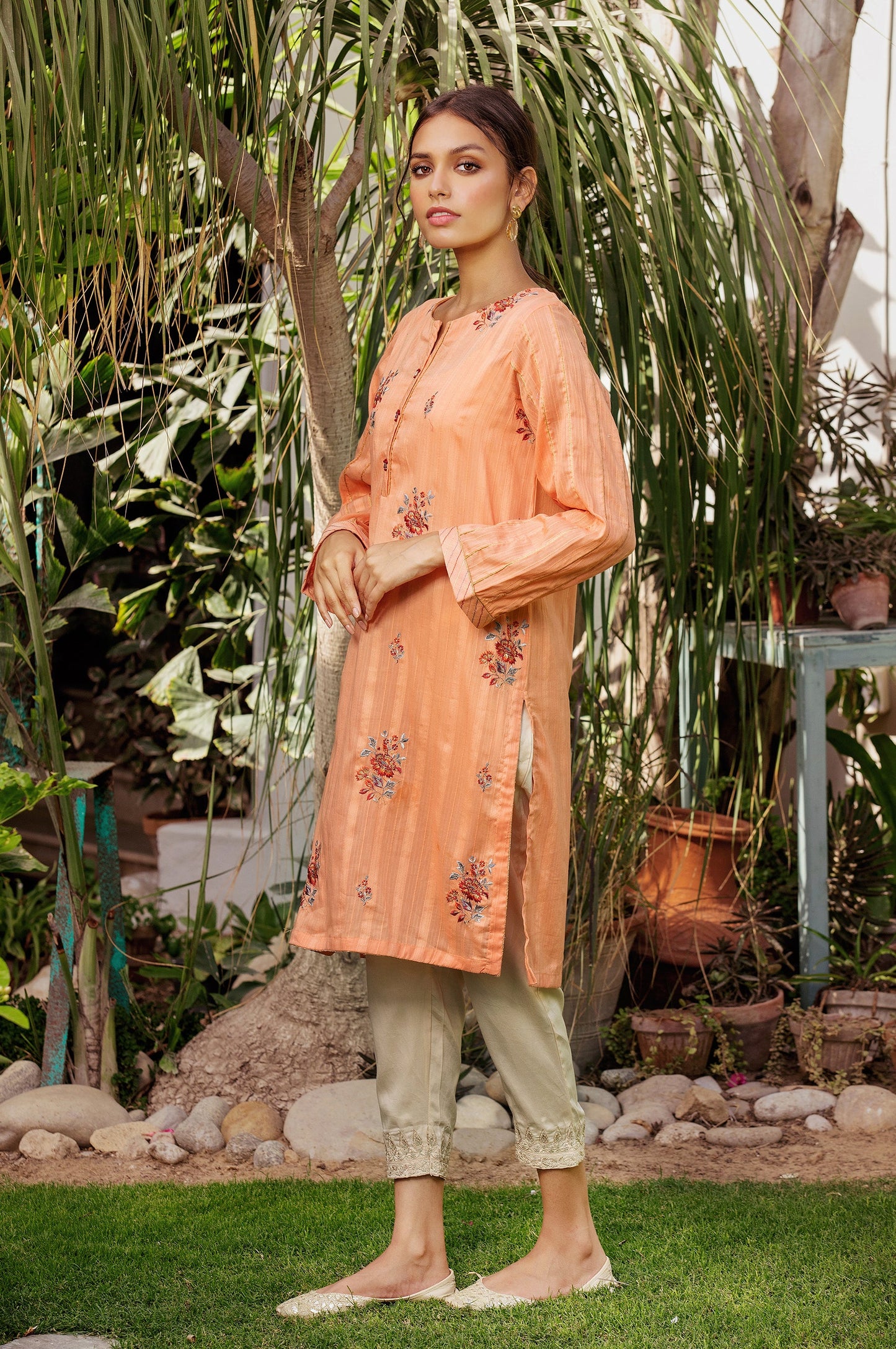 Stitched 1 Piece Embellished Dobby Shirt