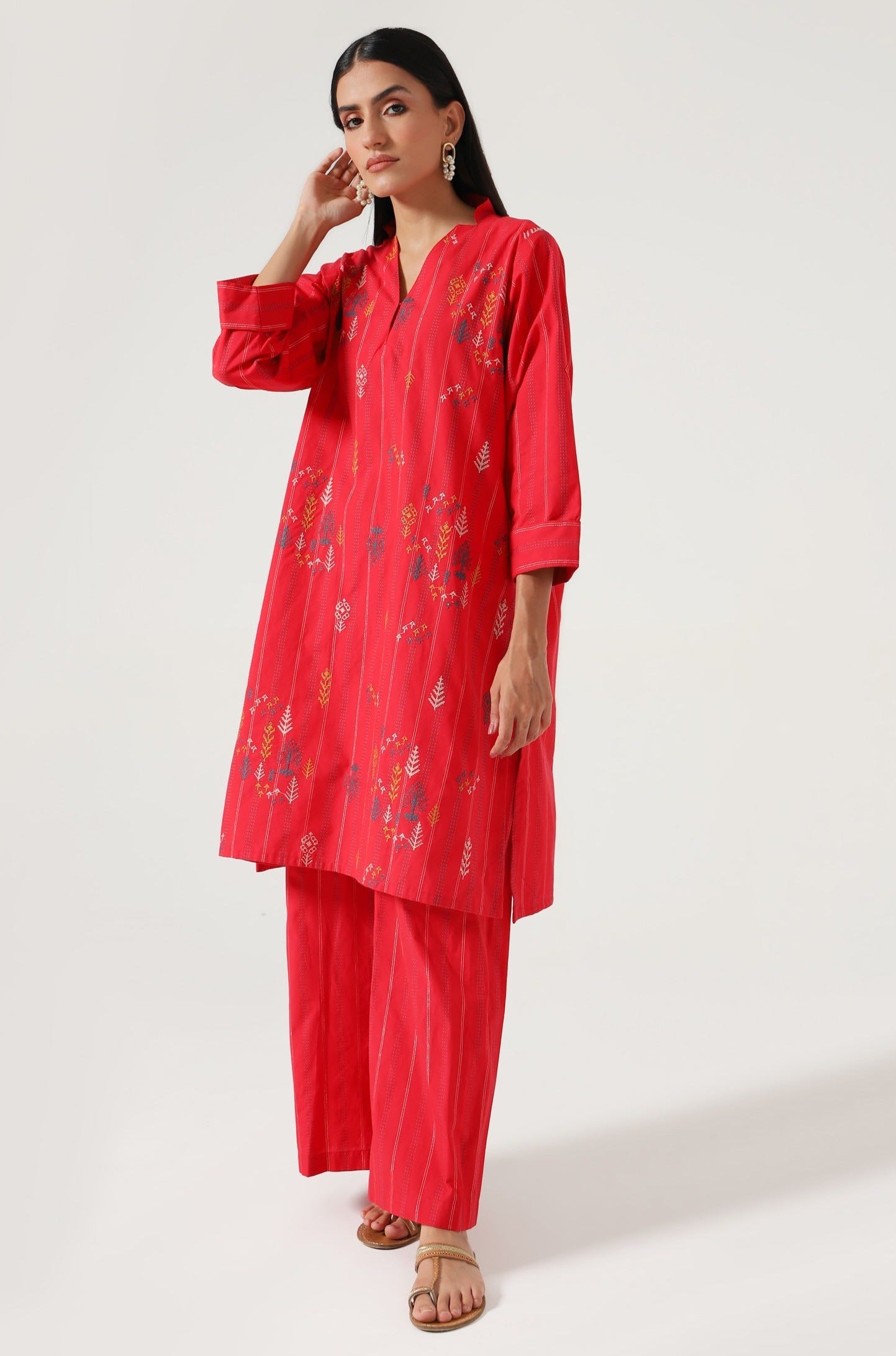 Stitched 2 Piece Embroidered Yarn Dyed Suit