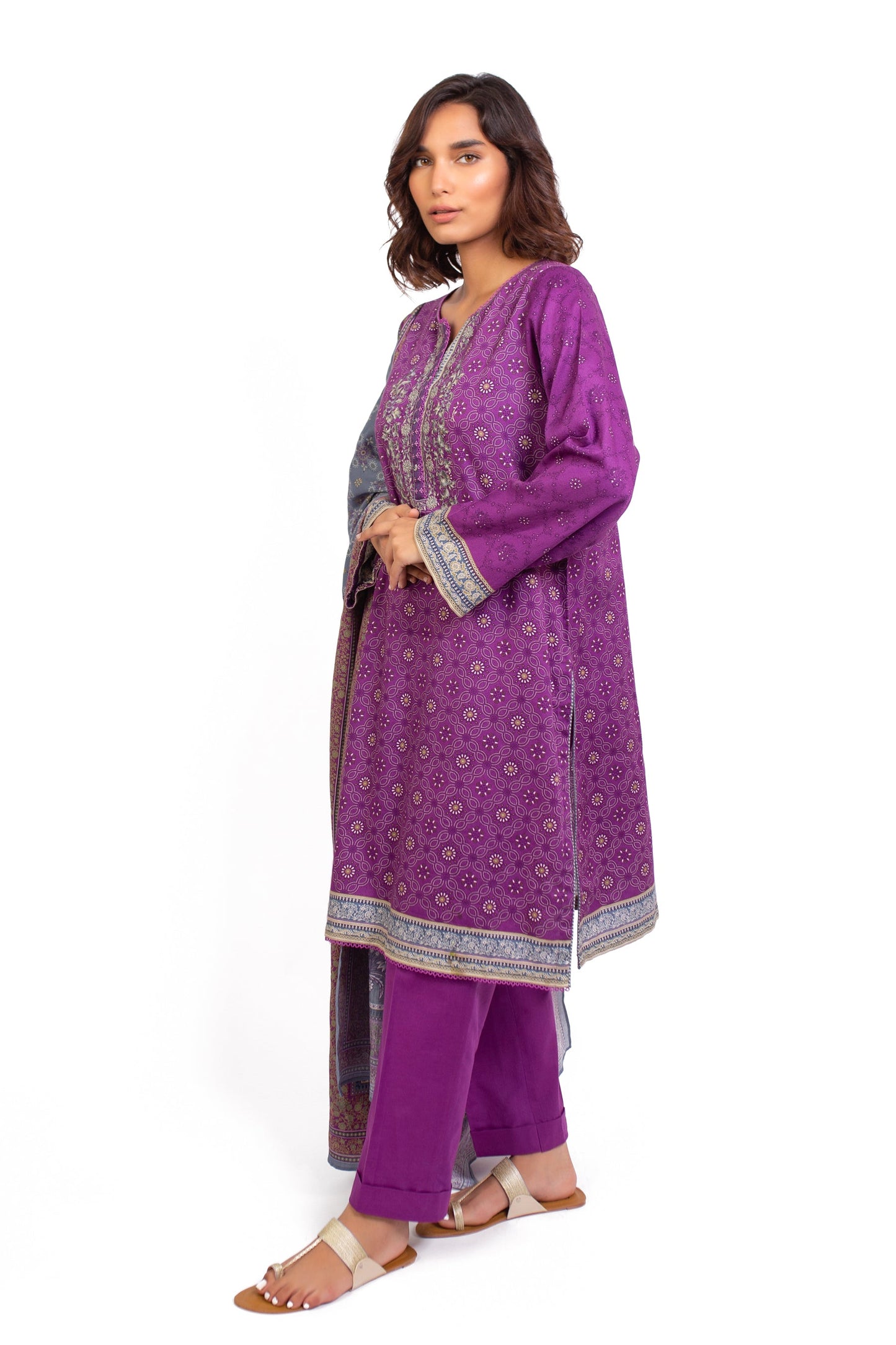 Stitched 3 Piece Embroidered Cottel Suit