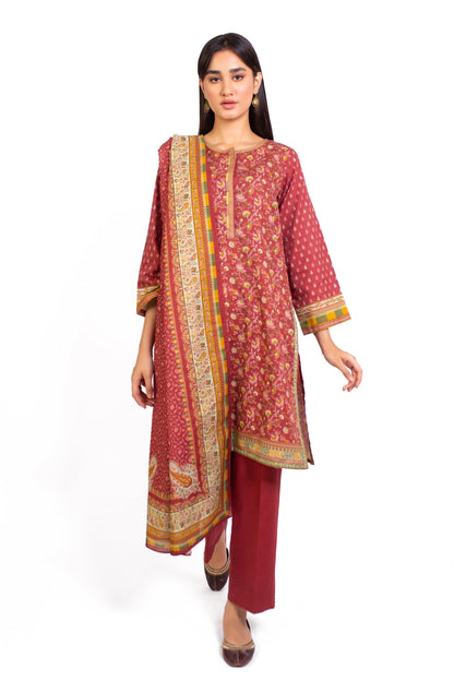 Stitched 3 Piece Printed Khaddar Suit
