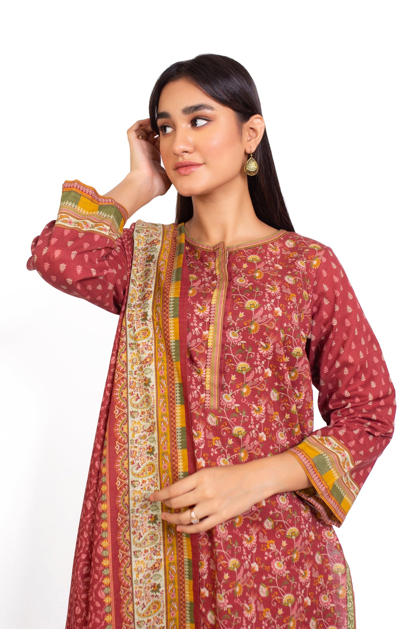 Stitched 3 Piece Printed Khaddar Suit