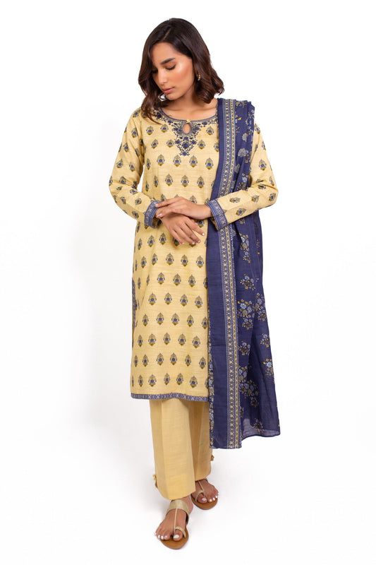 Unstitched 3 Piece Embroidered Khaddar Suit