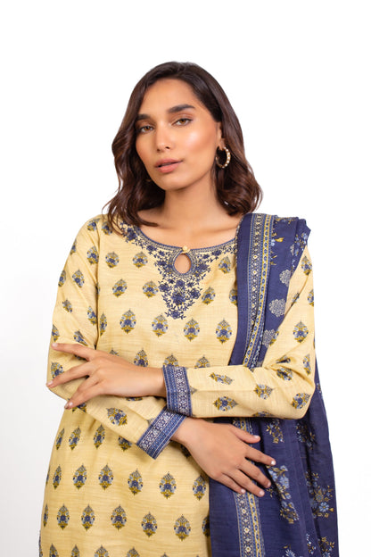 Stitched 3 Piece Embroidered Khaddar Suit