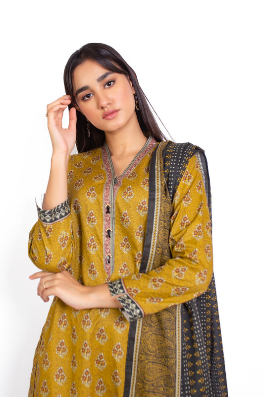 Stitched 3 Piece Printed Khaddar Suit