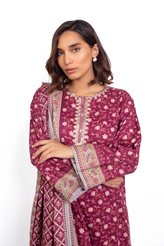 Stitched 3 Piece Embroidered Cottel Suit